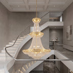 Modern staircase chandelier with gold crystal tiers for tall foyer