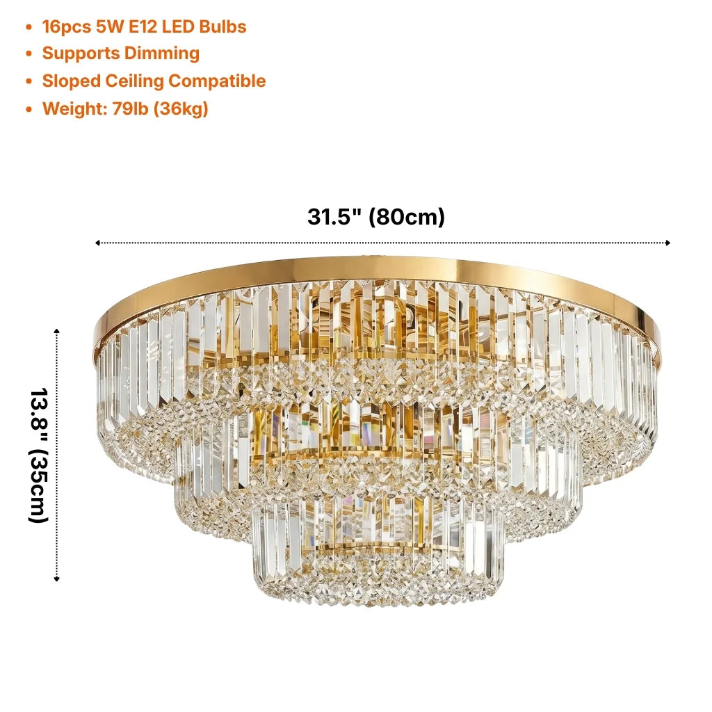 Starry Luxury Gold LED Crystal Ceiling Lamp for Living Room & Dining Room