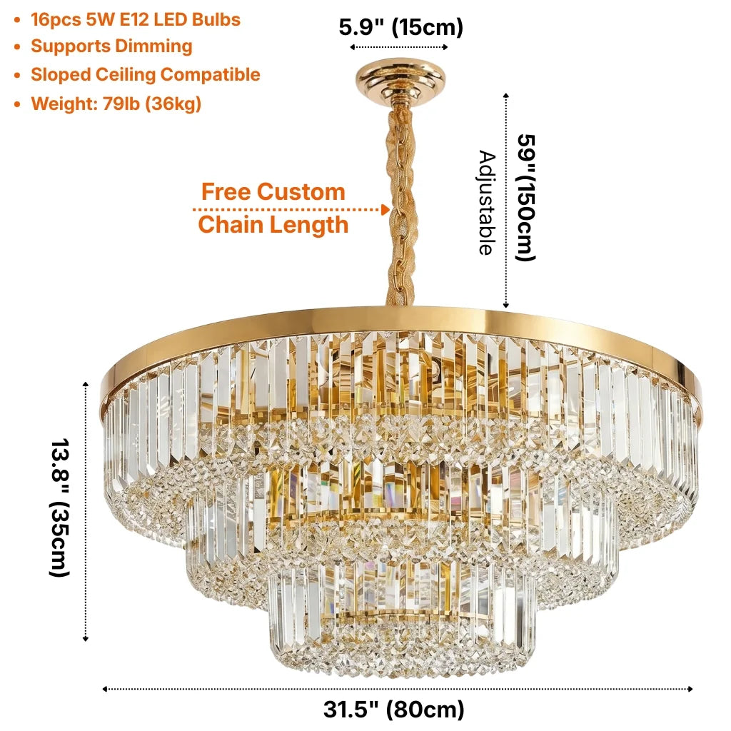 Starry Luxury Gold LED Crystal Ceiling Lamp for Living Room & Dining Room