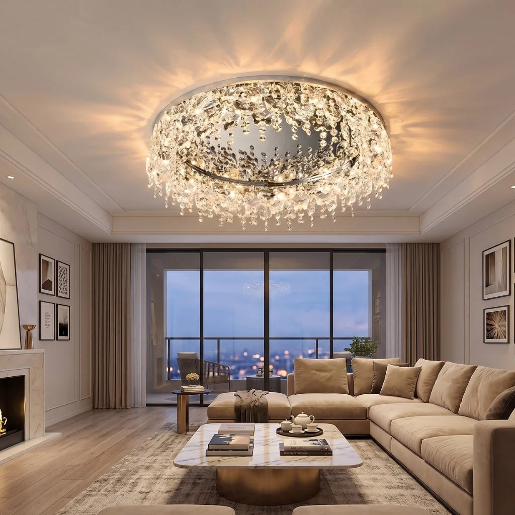 Rain Modern Crystal Ceiling Lamp for Living Room & Dining Room