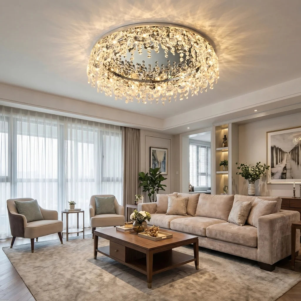 Rain Modern Crystal Ceiling Lamp for Living Room & Dining Room