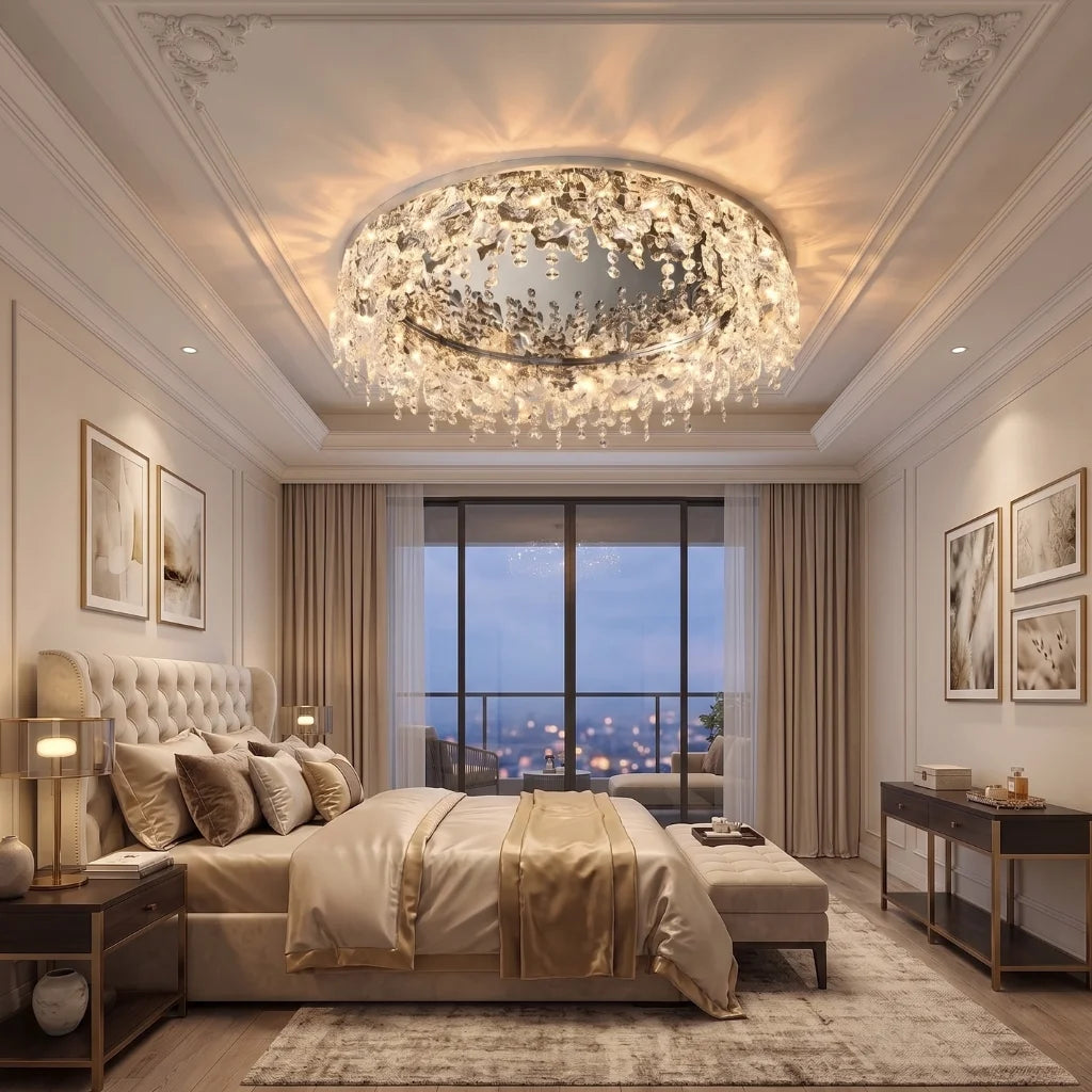 Rain Modern Crystal Ceiling Lamp for Living Room & Dining Room