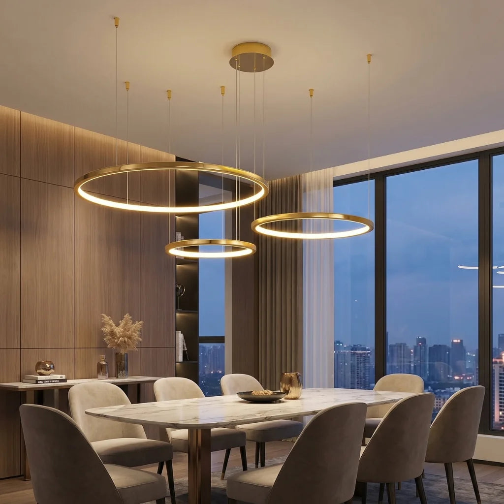 Aura Gold Ring LED Chandelier for Living Room & Foyer