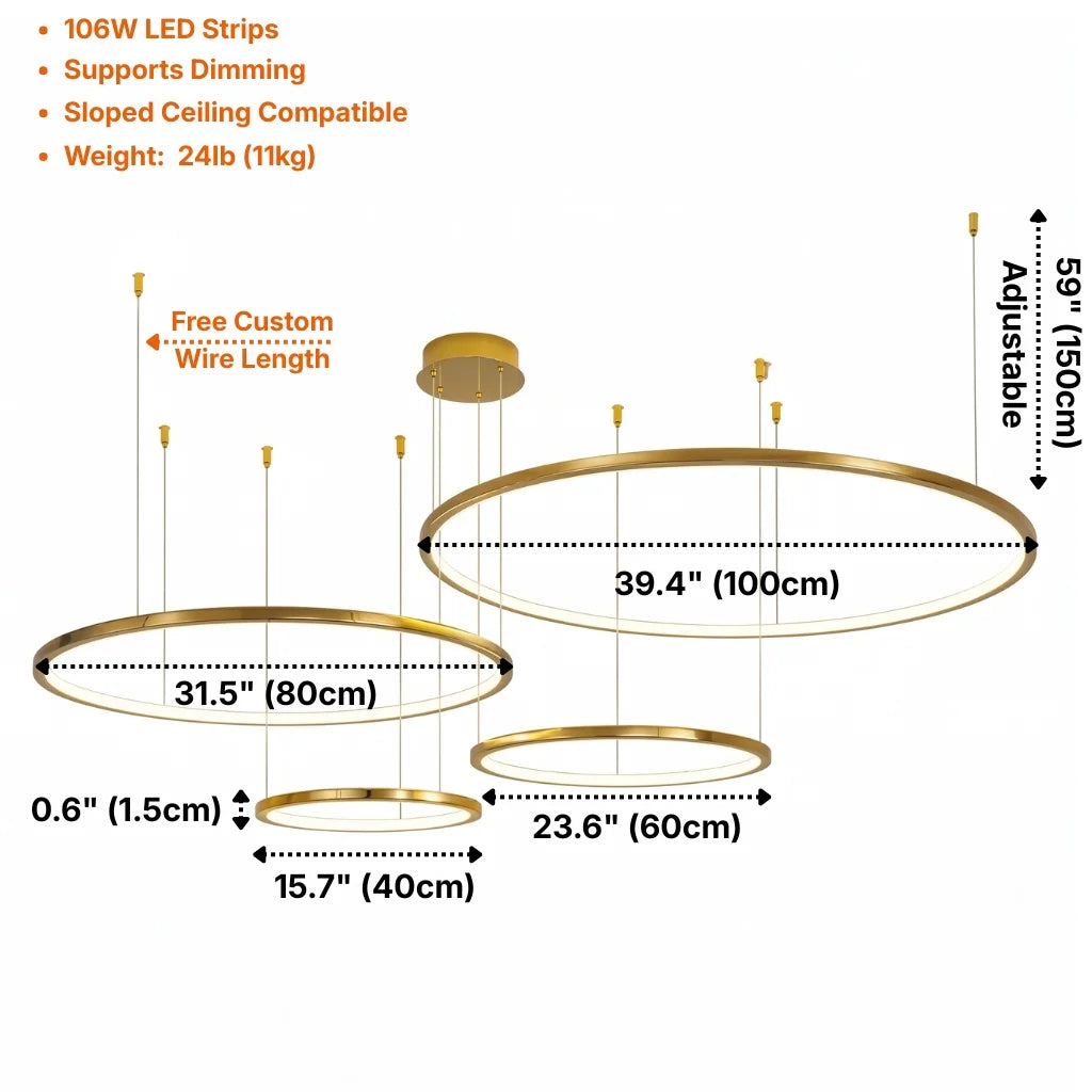 Aura Gold Ring LED Chandelier for Living Room & Foyer