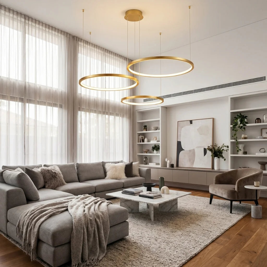 Aura Gold Ring LED Chandelier for Living Room & Foyer