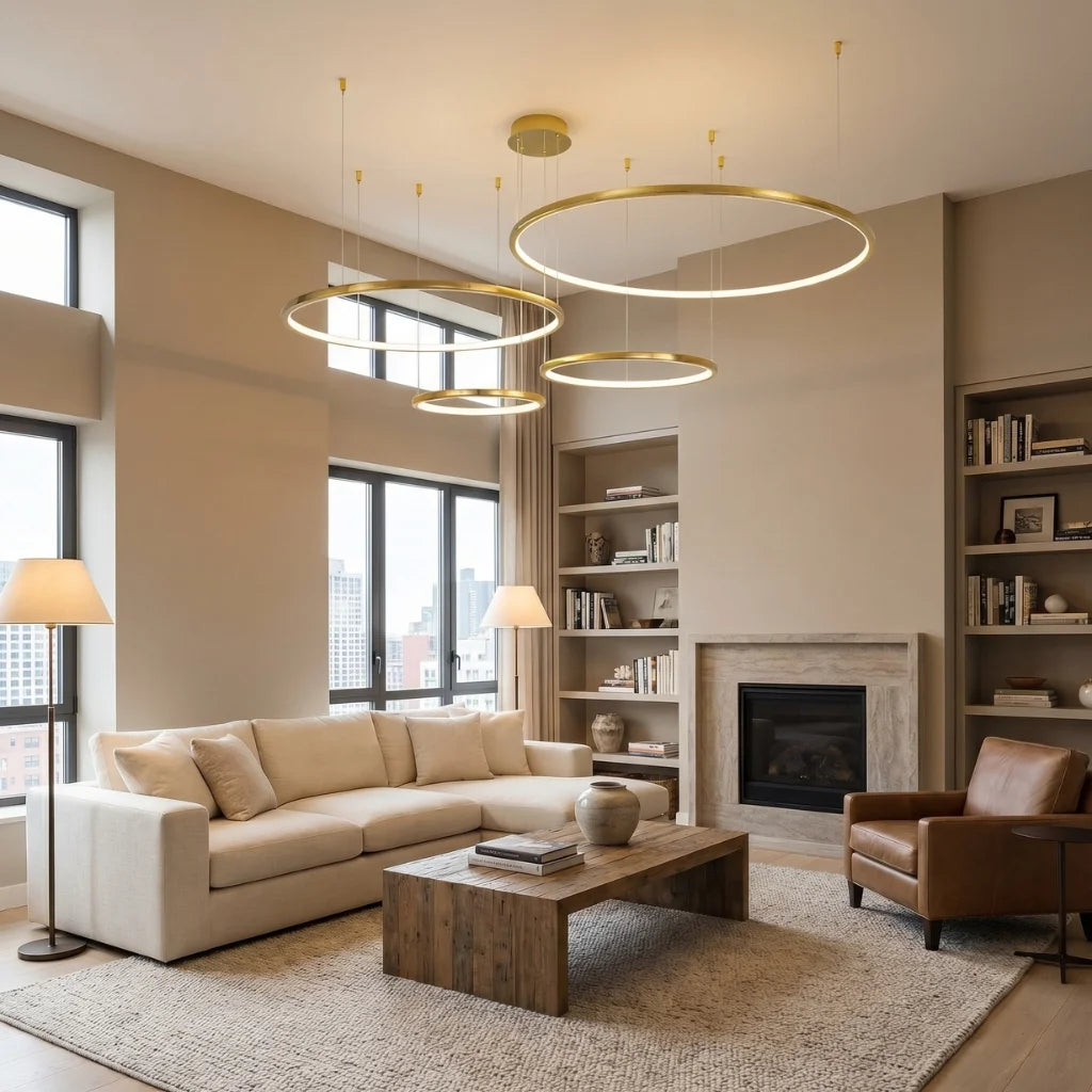 Aura Gold Ring LED Chandelier for Living Room & Foyer