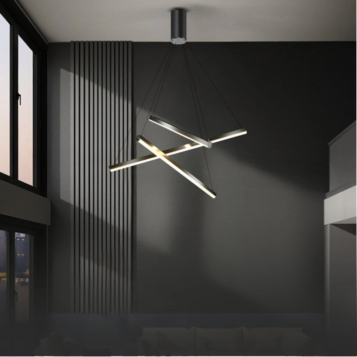 black linear chandelier