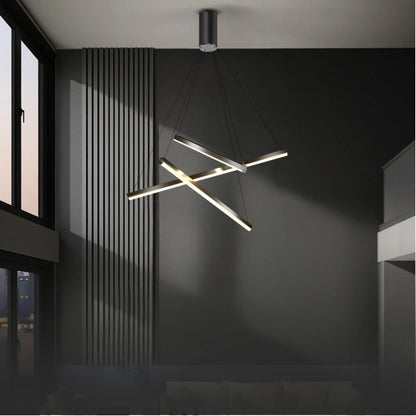 black linear chandelier