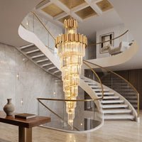 Astra Large Gold Crystal Staircase Chandelier Pro for Tall Foyers