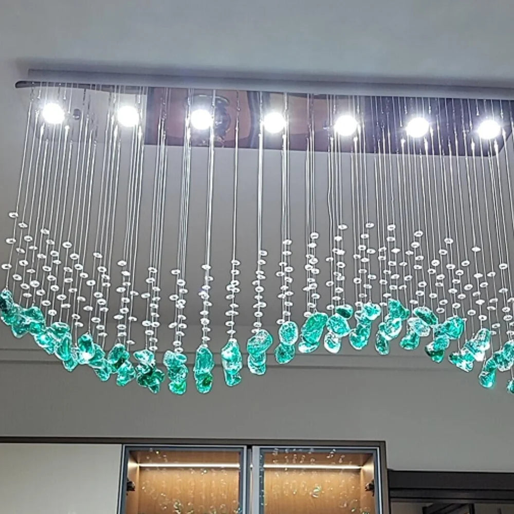 Zephy Green Stone Pendant Chandelier for Dining Room & Living Room