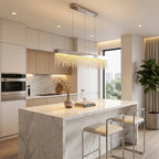 Modern brass pendant light for upscale American home interiors