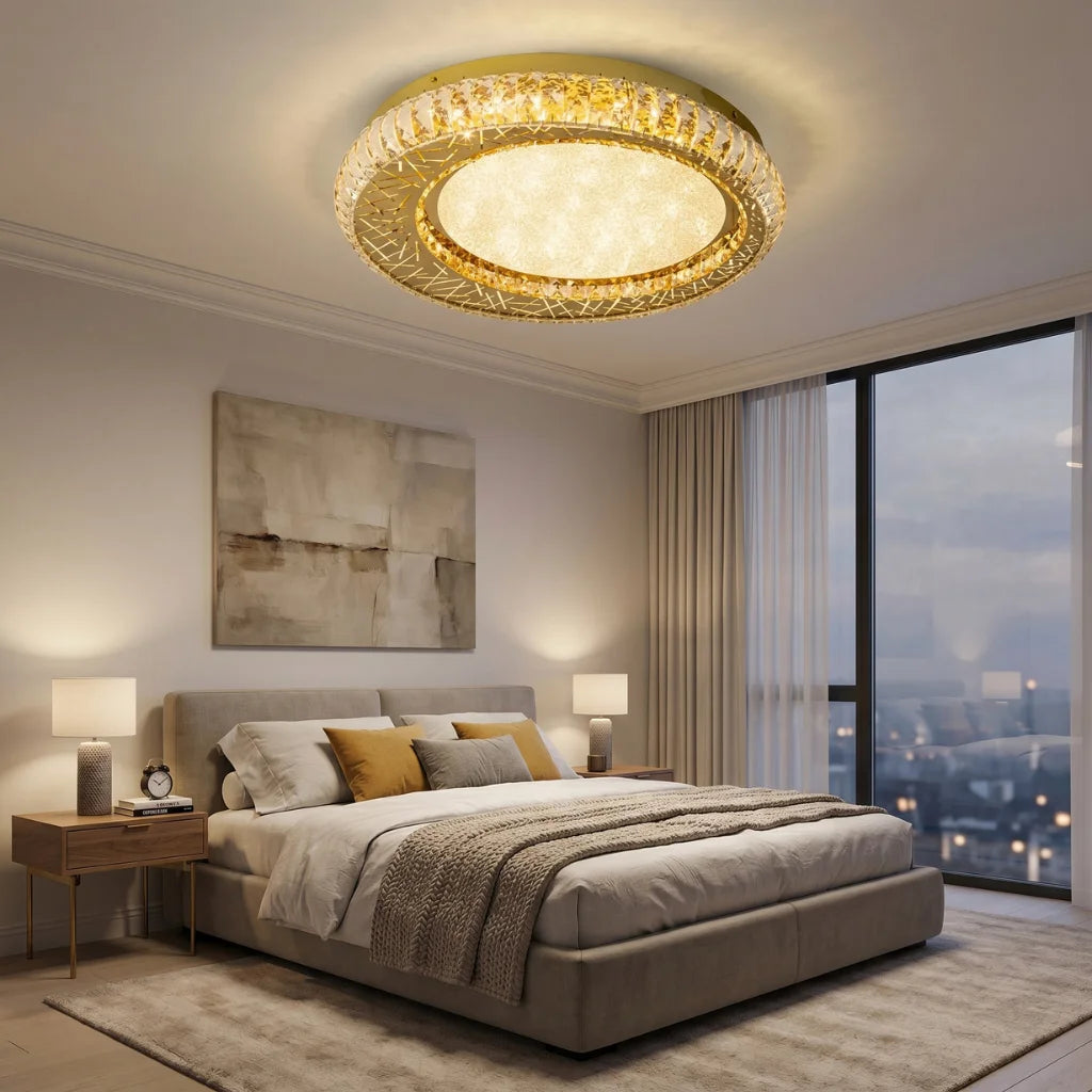 Nest Modern Crystal Gold Ceiling Lamp for Bedroom
