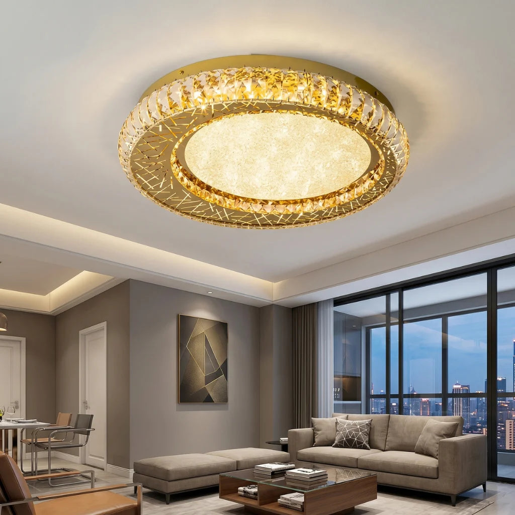 Nest Modern Crystal Gold Ceiling Lamp for Bedroom