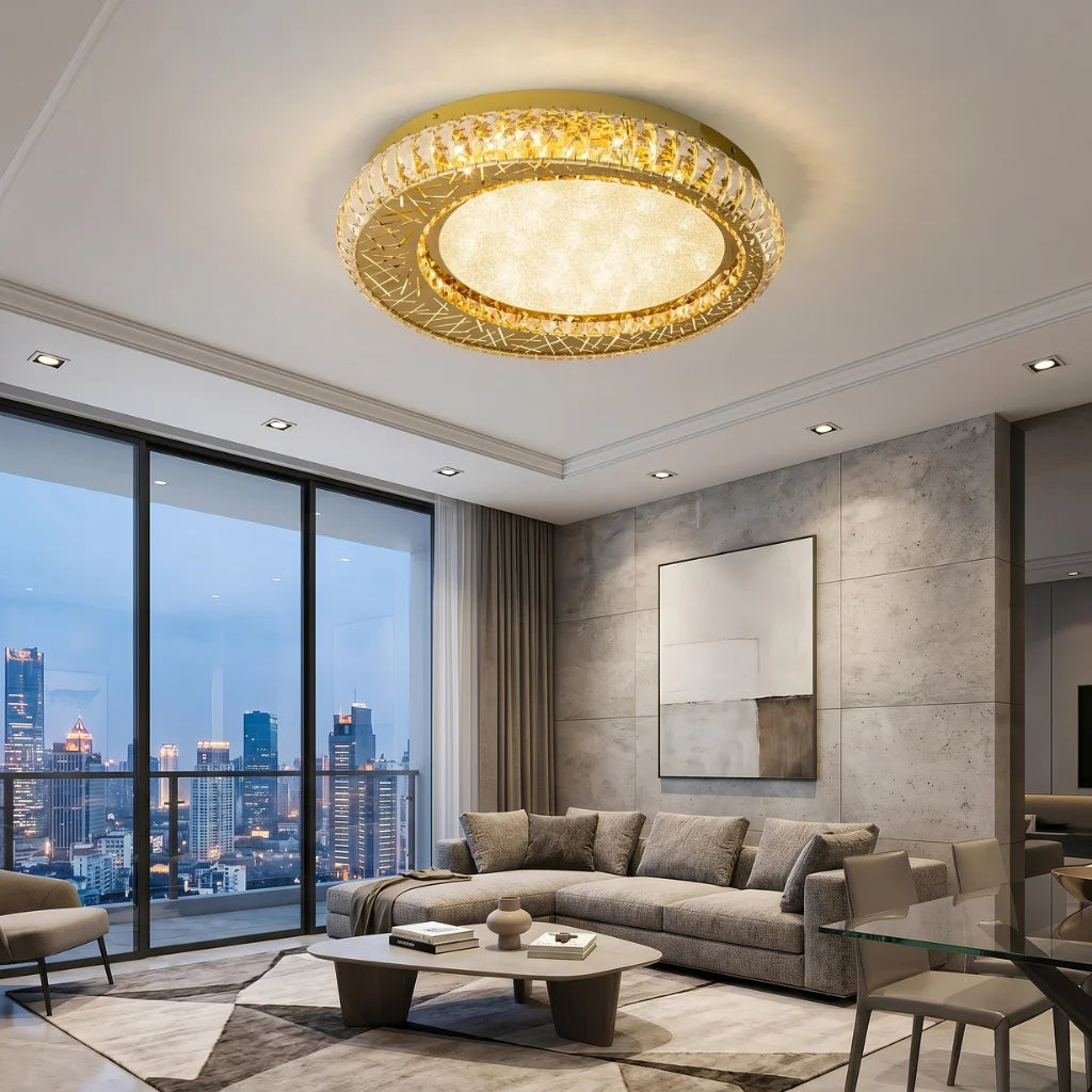 Nest Modern Crystal Gold Ceiling Lamp for Bedroom