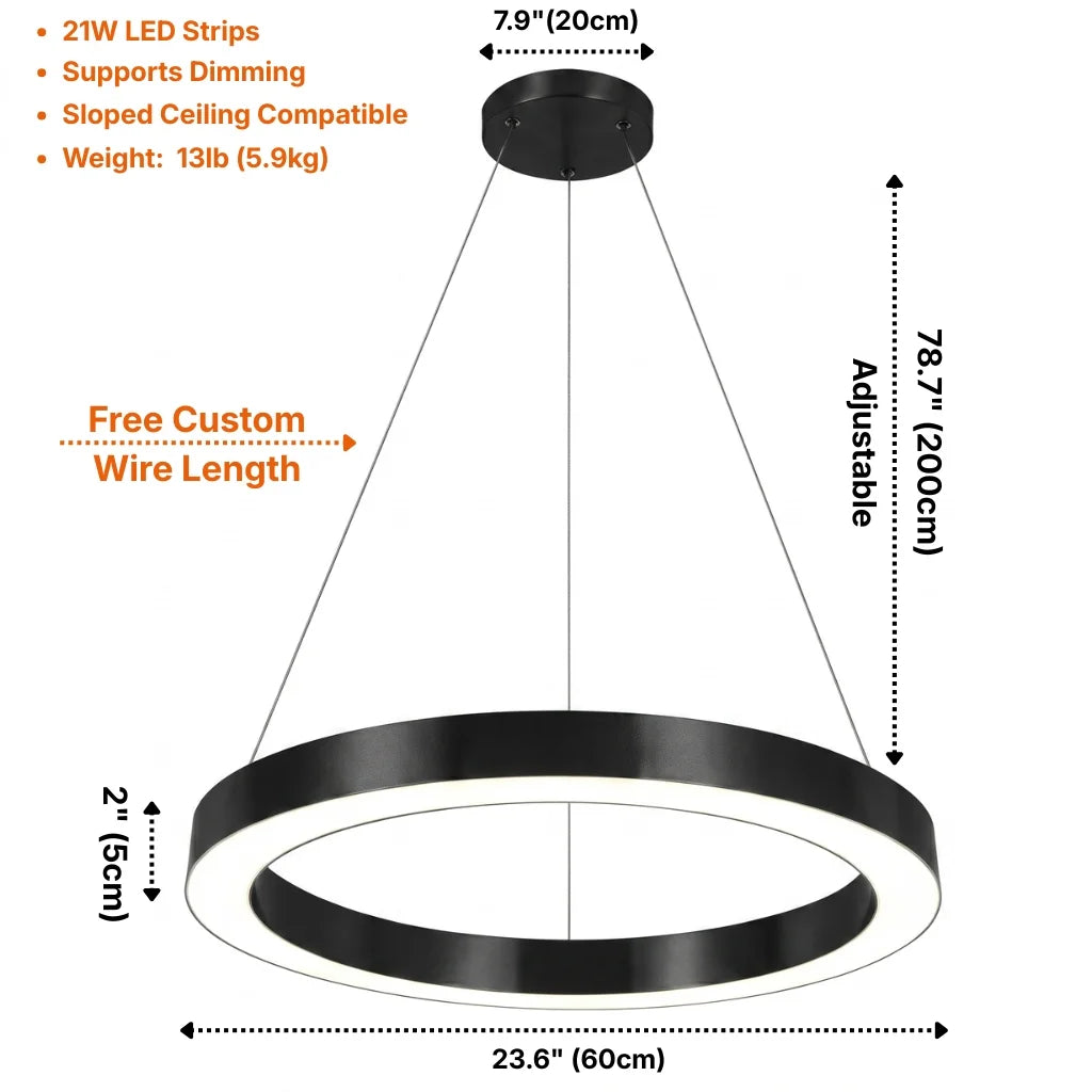 Cosmo Modern Black Ring LED Chandelier for Dining Room & Living Room