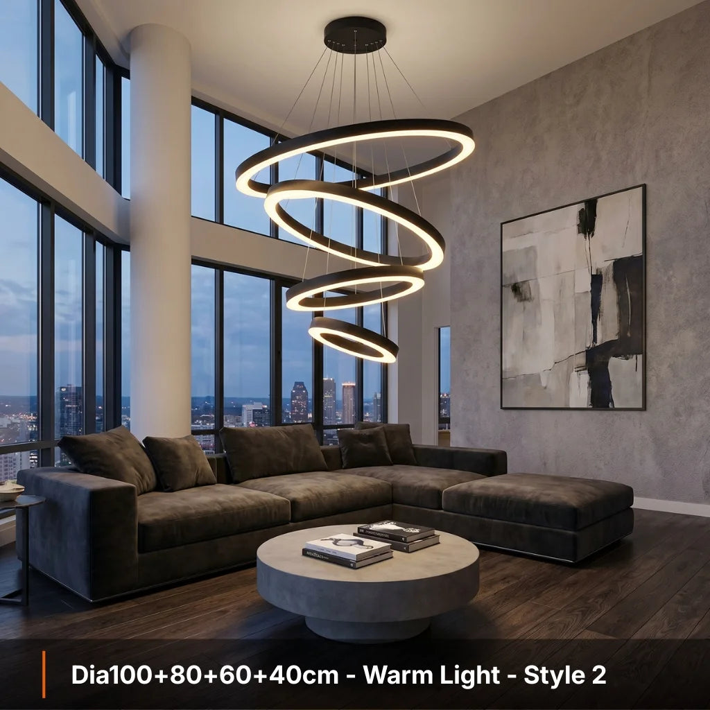 Cosmo Modern Black Ring LED Chandelier for Dining Room & Living Room