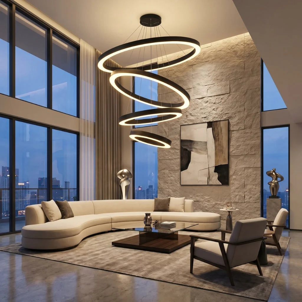 Cosmo Modern Black Ring LED Chandelier for Dining Room & Living Room