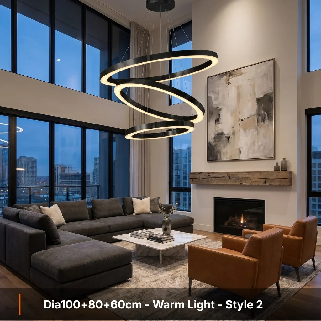 Cosmo Modern Black Ring LED Chandelier for Dining Room & Living Room