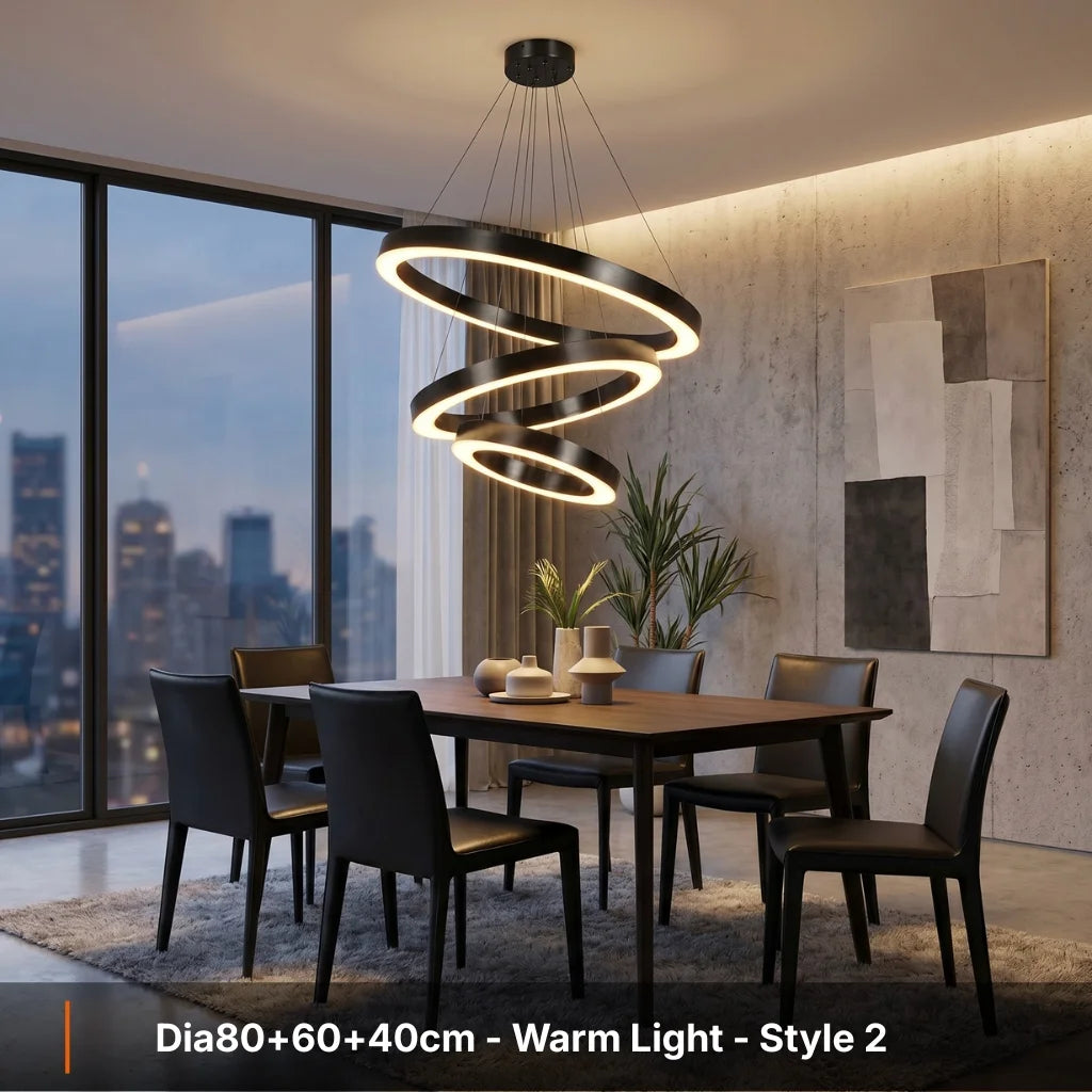 Cosmo Modern Black Ring LED Chandelier for Dining Room & Living Room