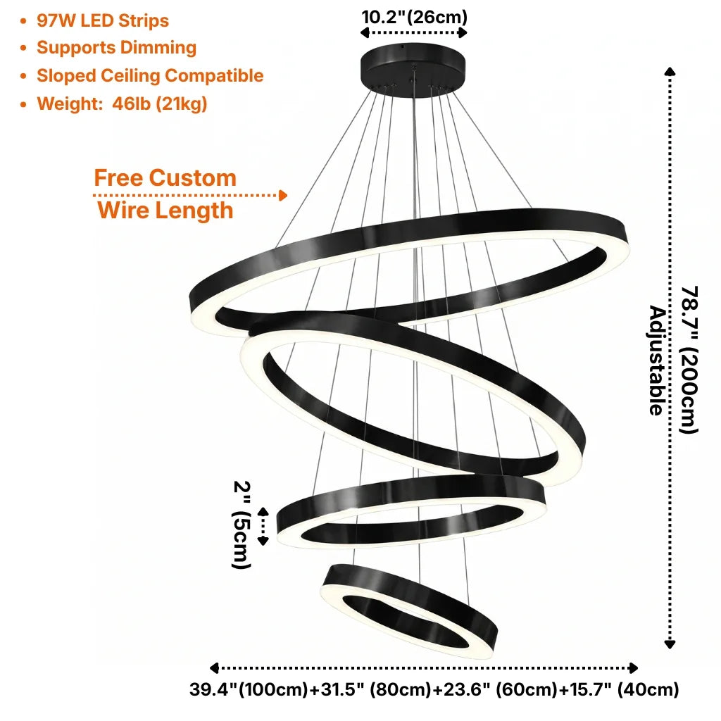 Cosmo Modern Black Ring LED Chandelier for Dining Room & Living Room