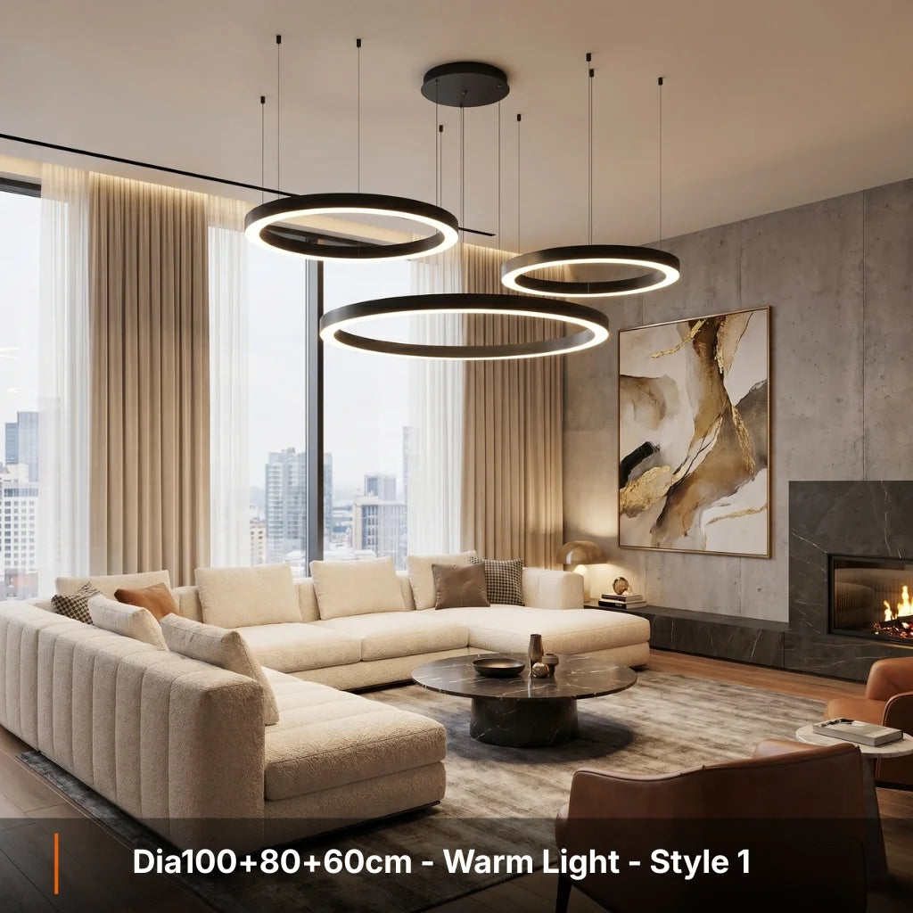 Cosmo Modern Black Ring LED Chandelier for Dining Room & Living Room