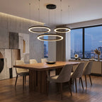 Cosmo Modern Black Ring LED Chandelier for Dining Room & Living Room
