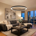 Cosmo Modern Black Ring LED Chandelier for Dining Room & Living Room