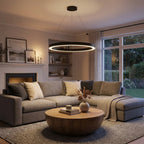 Cosmo Modern Black Ring LED Chandelier for Dining Room & Living Room