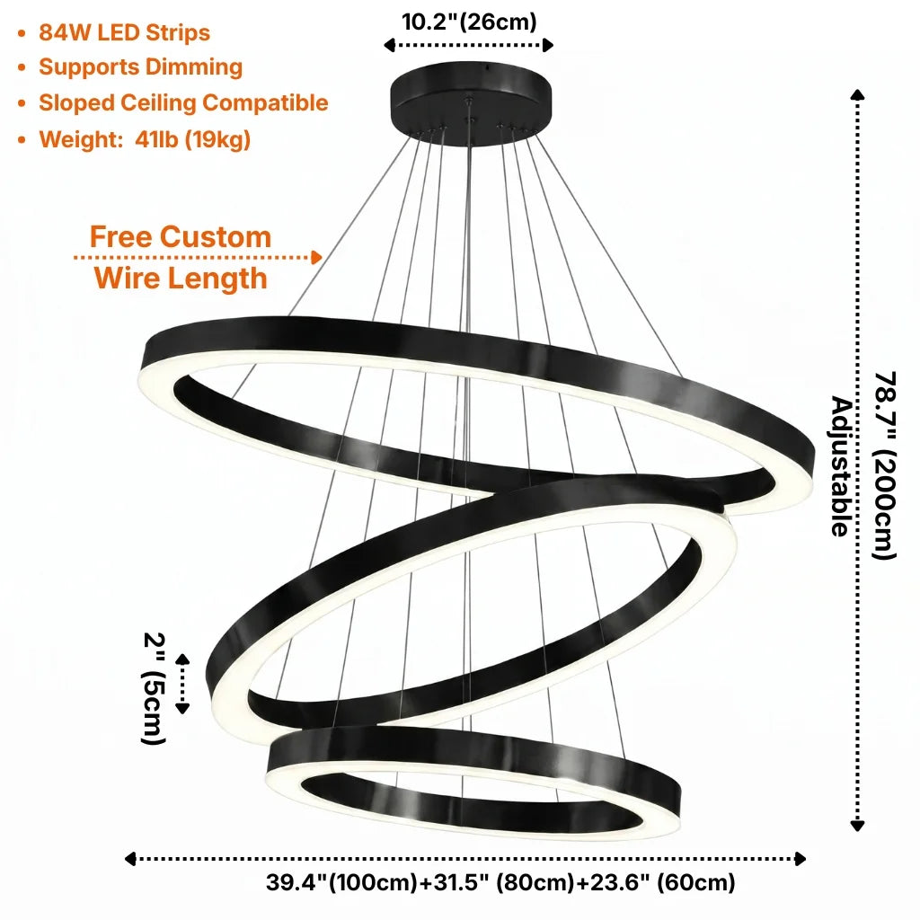 Cosmo Modern Black Ring LED Chandelier for Dining Room & Living Room