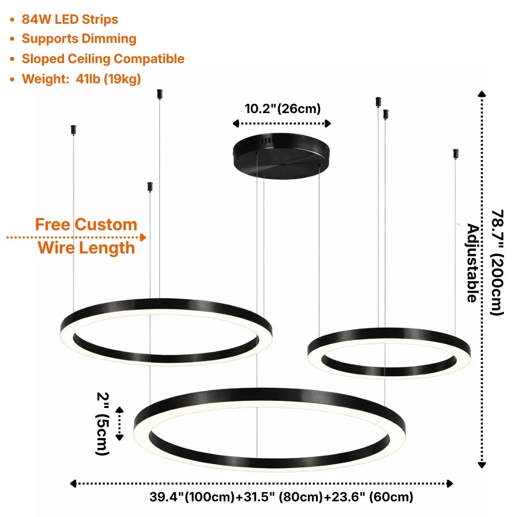 Cosmo Modern Black Ring LED Chandelier for Dining Room & Living Room