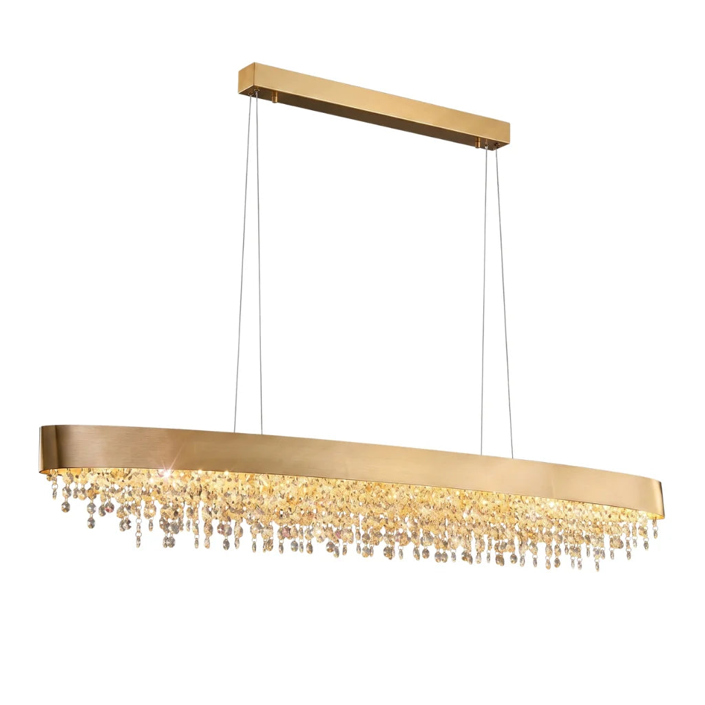 Modern brass pendant light for upscale American home interiors