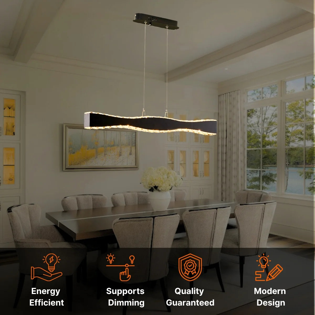 Bright Rectangular Crystal Chandelier