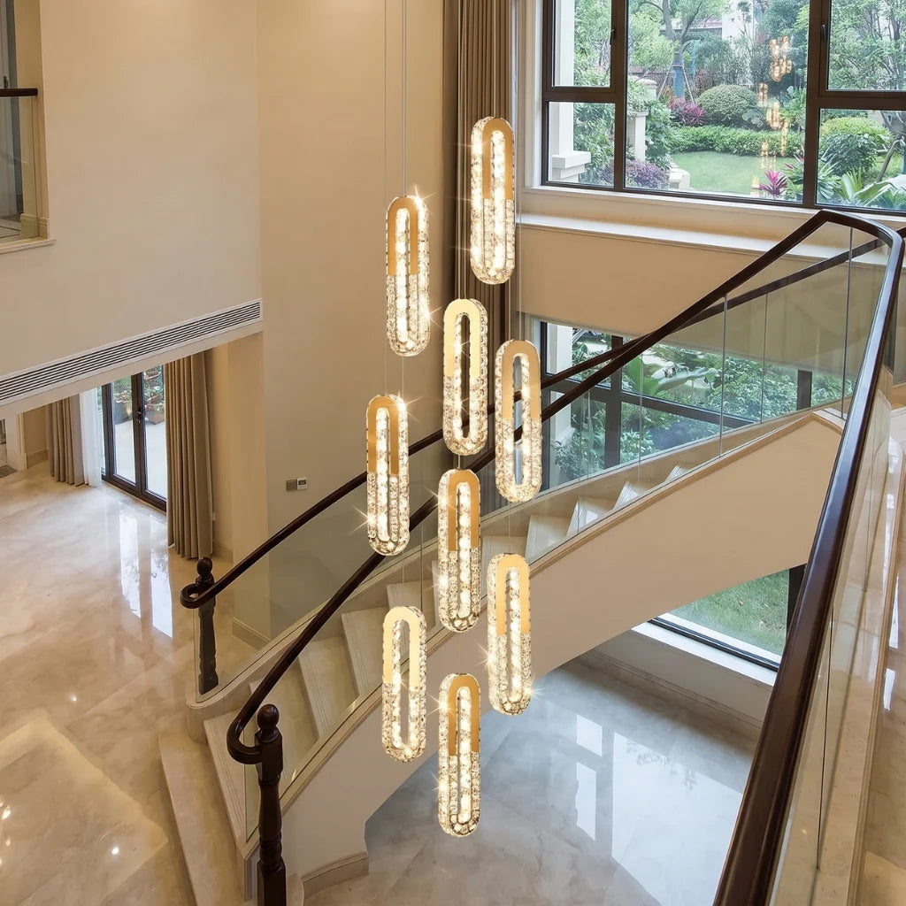 YOOGEE luxury staircase chandelier for high ceiling entryway lighting