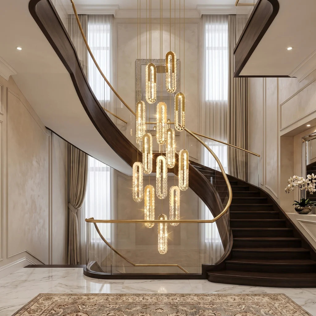 YOOGEE luxury staircase chandelier for high ceiling entryway lighting