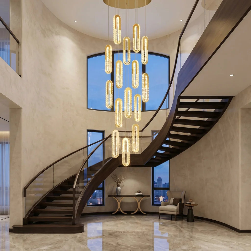 Large entryway chandelier for high ceiling home lighting in the US