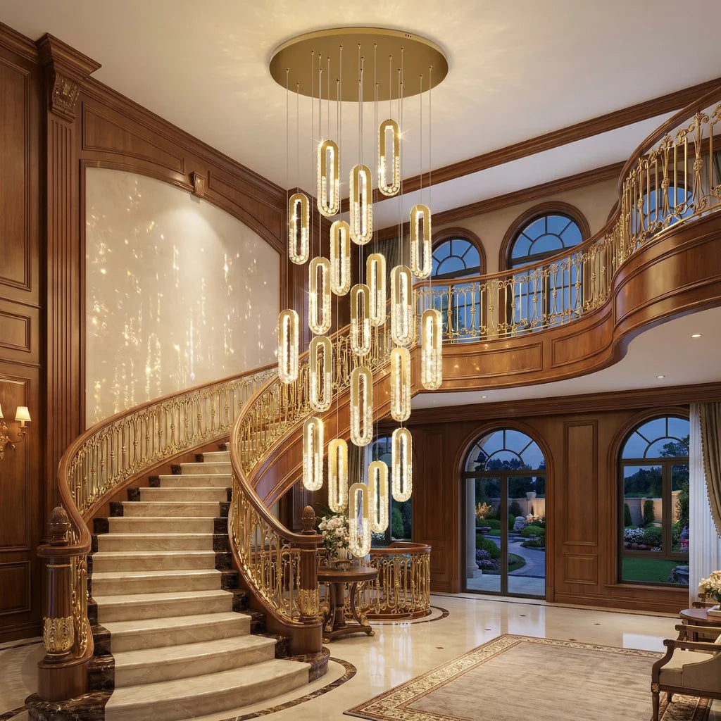 Modern crystal staircase chandelier for luxury foyer lighting by YOOGEE
