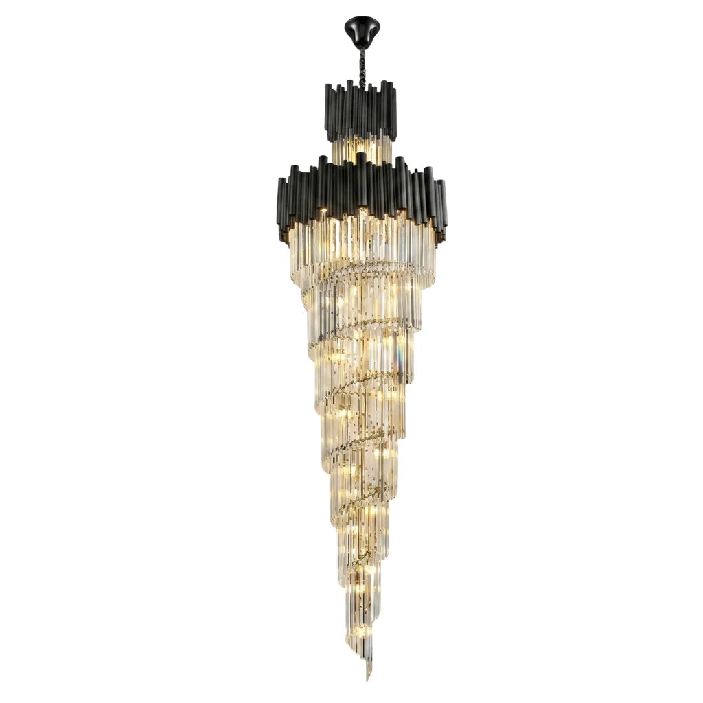 Nocturne Modern Black Crystal Staircase Chandelier for Tall Foyers & Stairwells