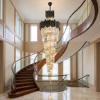 Staircase chandelier modern black crystal spiral design for tall foyer