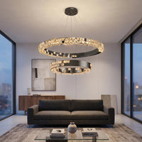 Kira Modern LED Round Black Crystal Chandelier for Living Room