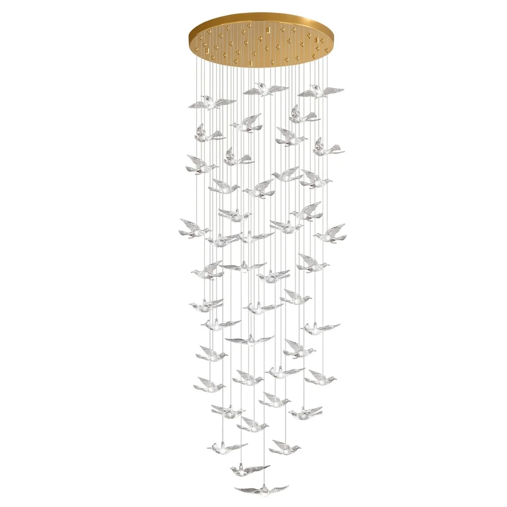 Bird Design Spiral LED Staircase Chandelier for Foyer & Stairwell
