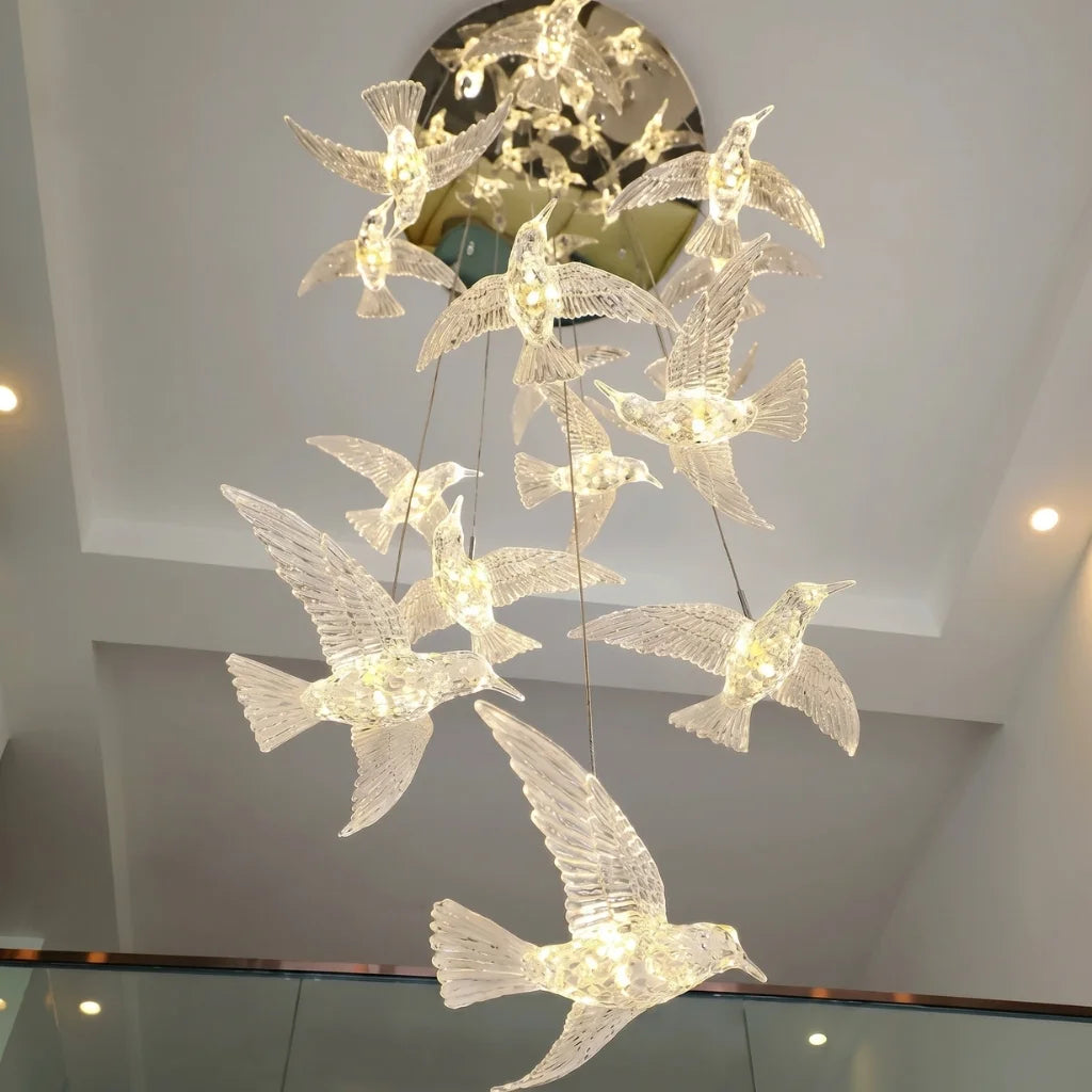 Bird Design Spiral LED Staircase Chandelier for Foyer & Stairwell