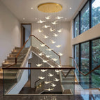 Bird Design Spiral LED Staircase Chandelier for Foyer & Stairwell