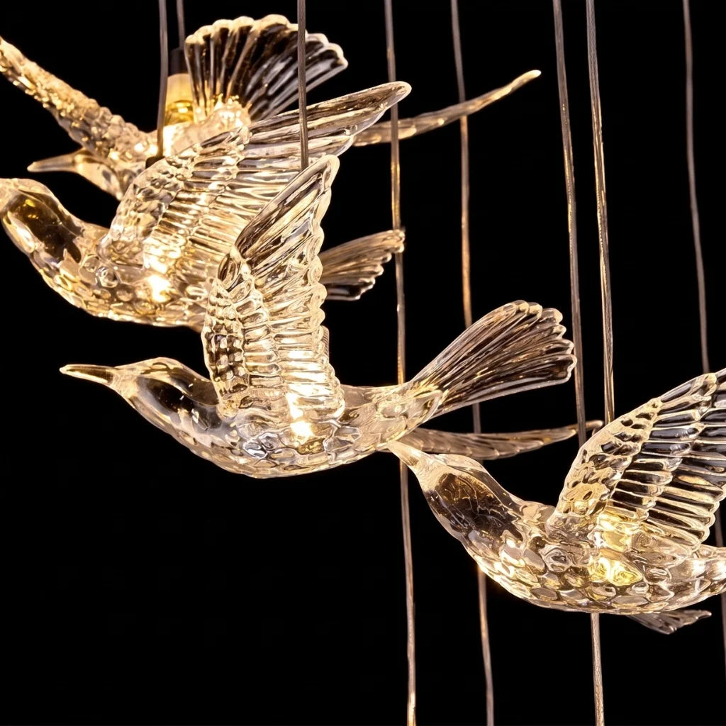 Bird Design Spiral LED Staircase Chandelier for Foyer & Stairwell