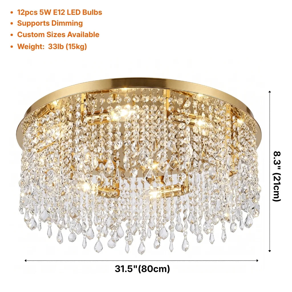 Zara Contemporary Gold Crystal Ceiling Light for Living Room