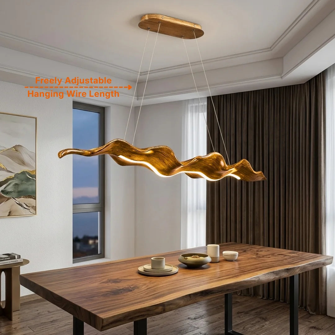 Wave Faux Wood LED Pendant Light for Dining Room & Kitchen Island