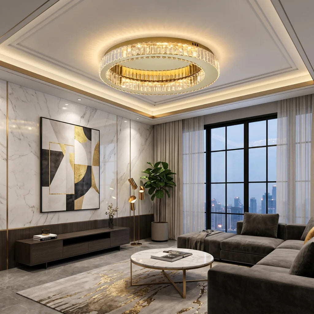 Nebula Modern Gold Crystal Ceiling Light for Living Room & Bedroom