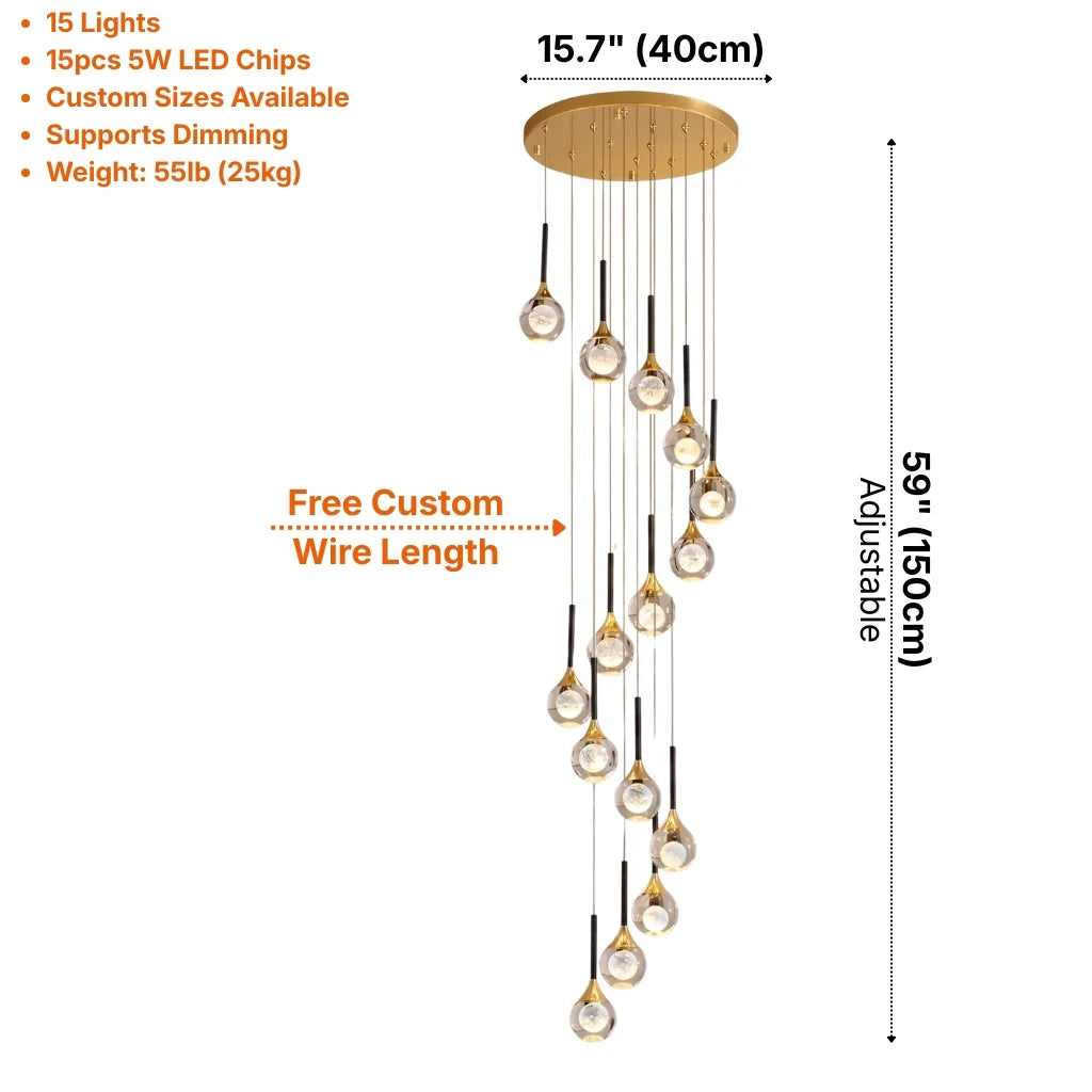 Galaxy Luxury Spiral LED Chandelier for Tall Foyers & Stairwells