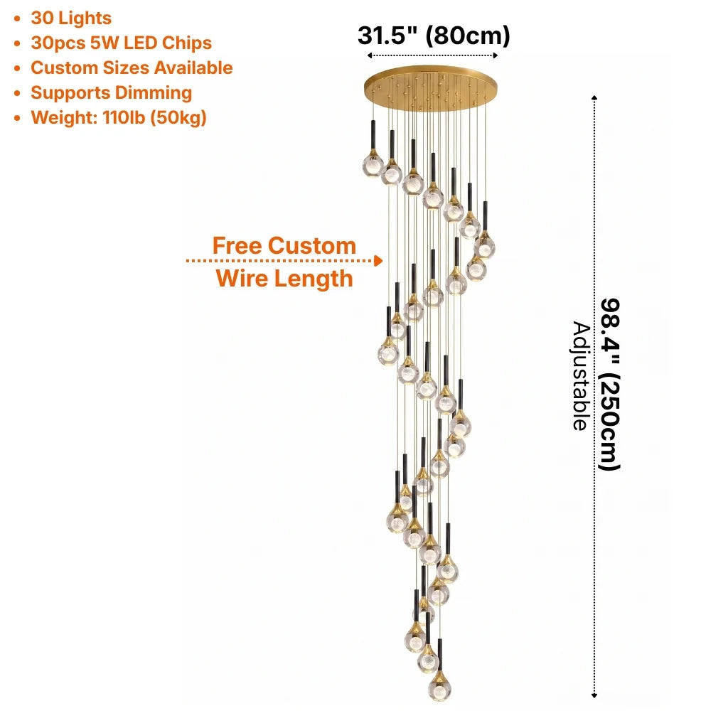 Galaxy Luxury Spiral LED Chandelier for Tall Foyers & Stairwells