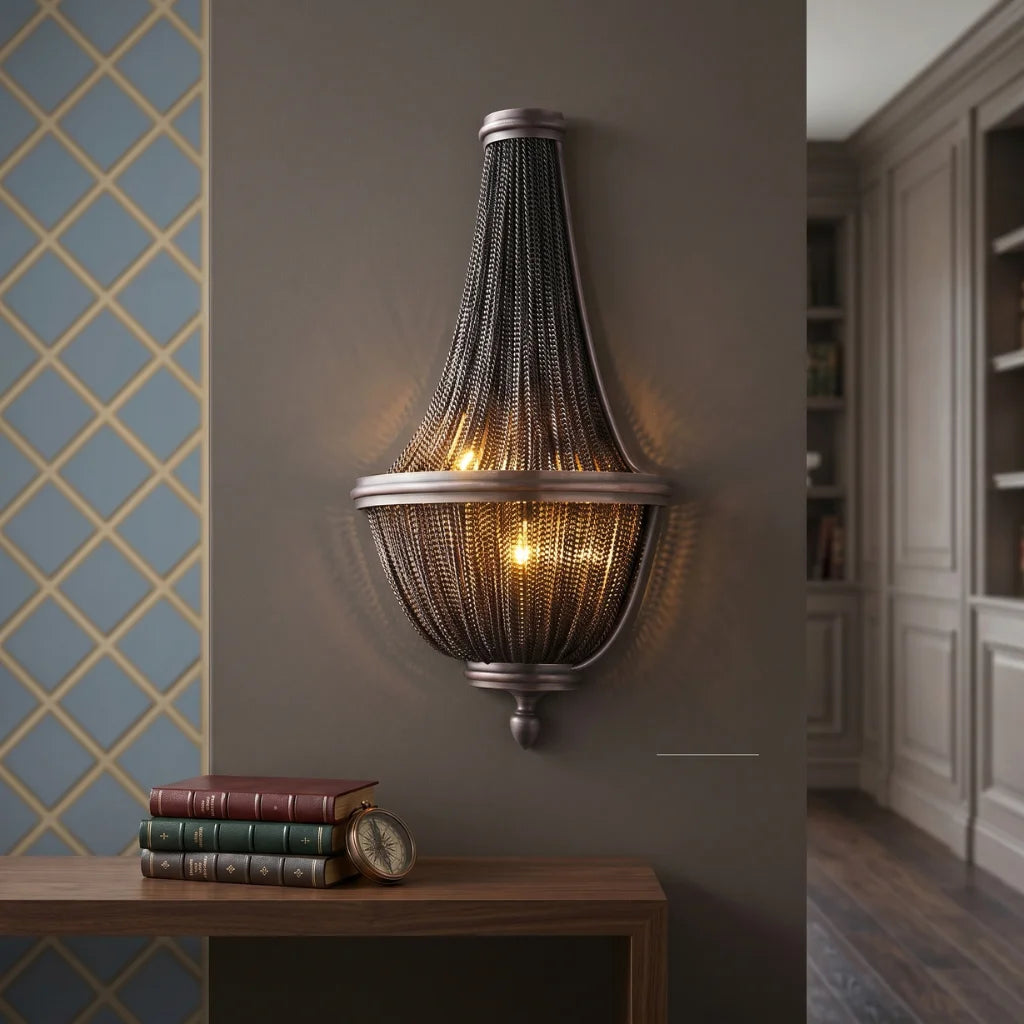 Veil Black Aluminum Chain Modern LED Wall Light for Bedroom & Living Room