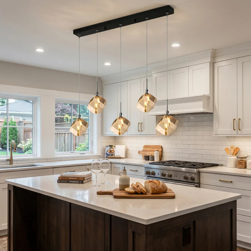 Core Black Modern Crystal Pendant Light for Kitchen Island & Dining Room